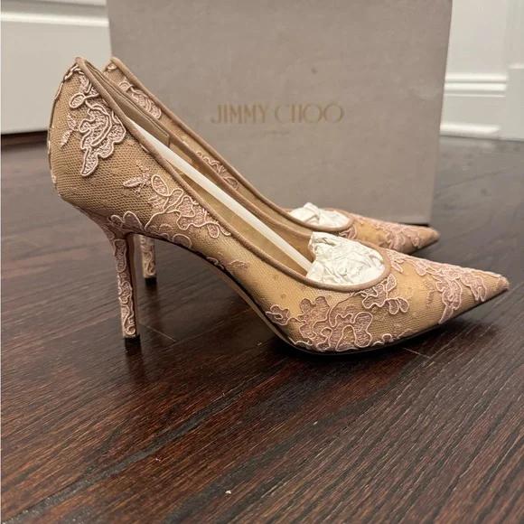 Jimmy Choo Women's Lace Embellished Pointed-Toe Pumps - Blush Pink - Picture 5 of 7